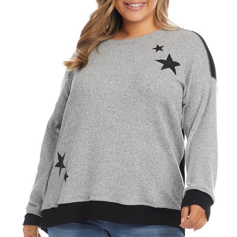 New Karen Kane Embellished Star Round Neck Long Sleeve Color Block Top